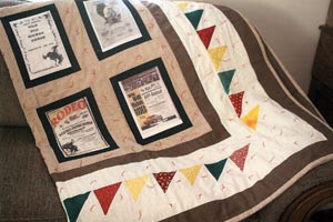 Add this amazing quilt to your rodeo collection. It will be auctioned off at the 2010 Wild Bill Hickok Rodeo Belt Buckle Auction on Friday, August 6, 2010 at 6:30 p.m. at the Free Stage on the rodeo grounds;  donated by Beverly Willcoxon of Abilene, Kansas!